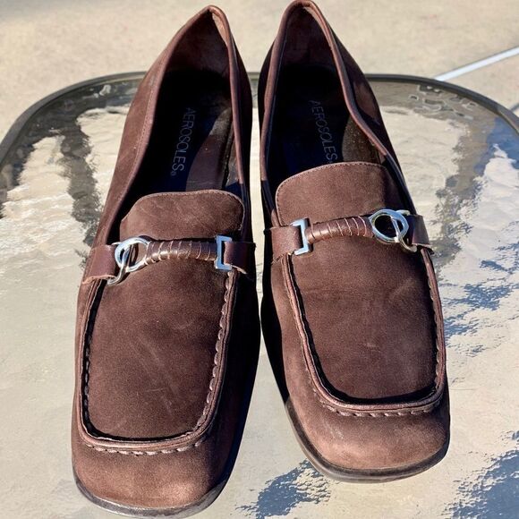 AEROSOLES Brown Suede Loafer with 2” Heel Size 8.5 - Picture 2 of 5
